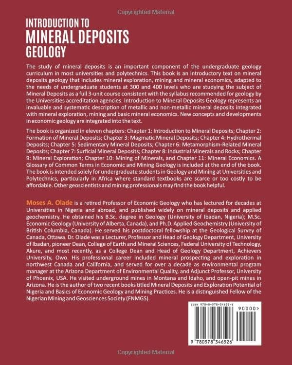 INTRODUCTION TO MINERAL DEPOSITS GEOLOGY: (Including Exploration, Mining and Mineral Economics) by Dr. MOSES A OLADE