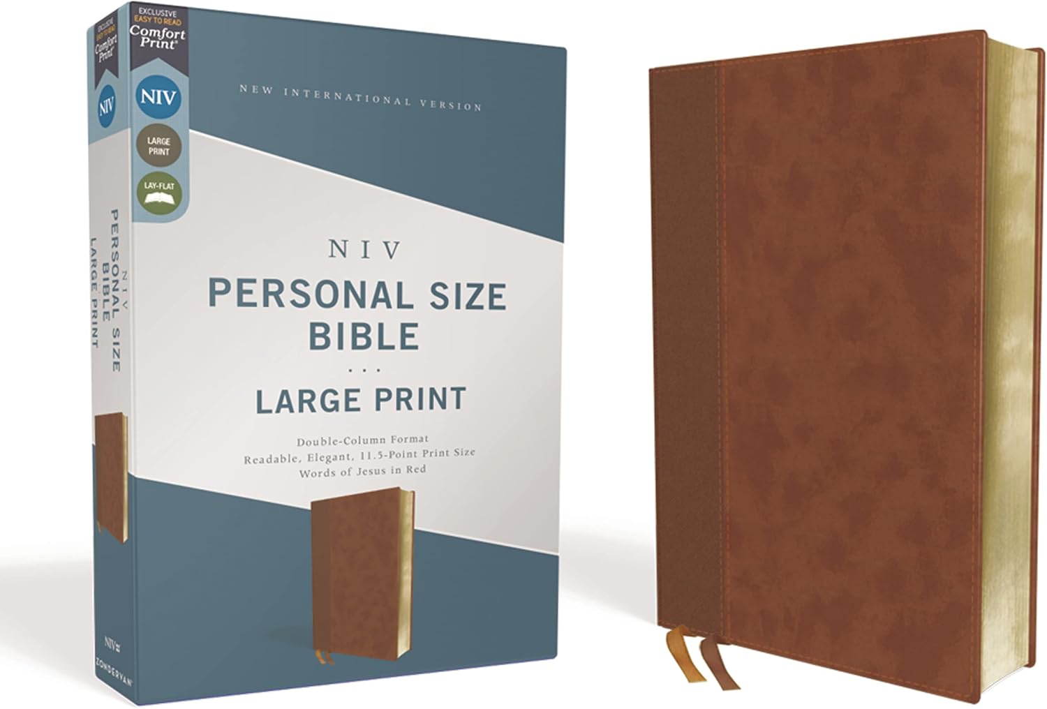 NIV, Personal Size Bible, Large Print, Leathersoft, Brown, Red Letter, Comfort Print by Zondervan