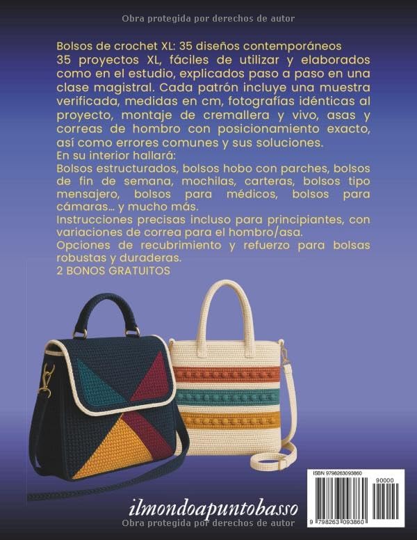 Bolsos de ganchillo XL: 35 modelos contemporáneos — Guía exhaustiva con puntadas, muestras y fotos a color (Spanish Edition) by ilmondoapuntobbasso