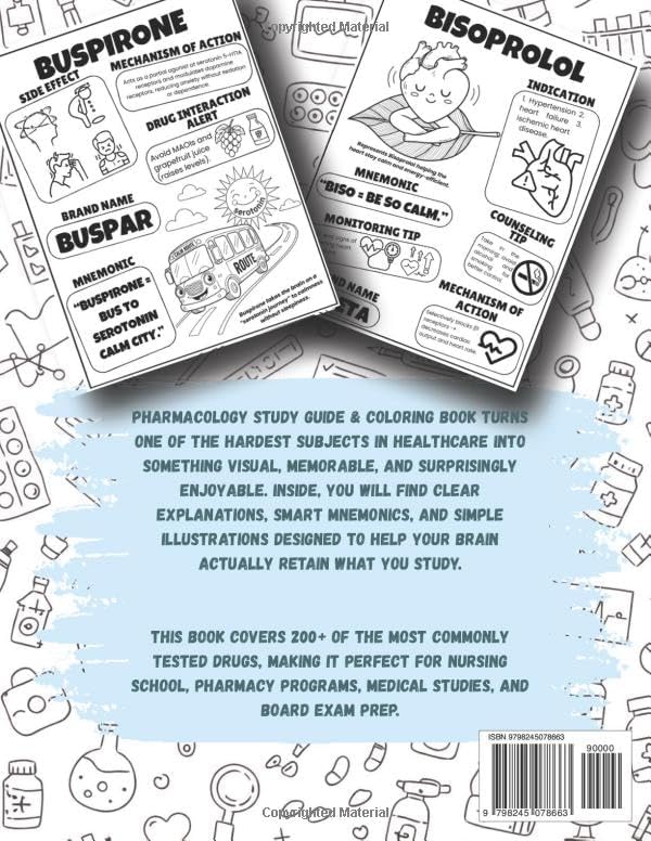 Pharmacology Study Guide & Coloring Book: A Visual Guide and Interactive Book Covering the Top 200+ Drugs, Including Mechanisms of Action, Side ... for Nursing, Pharmacy, and Medical Students by P Publishing