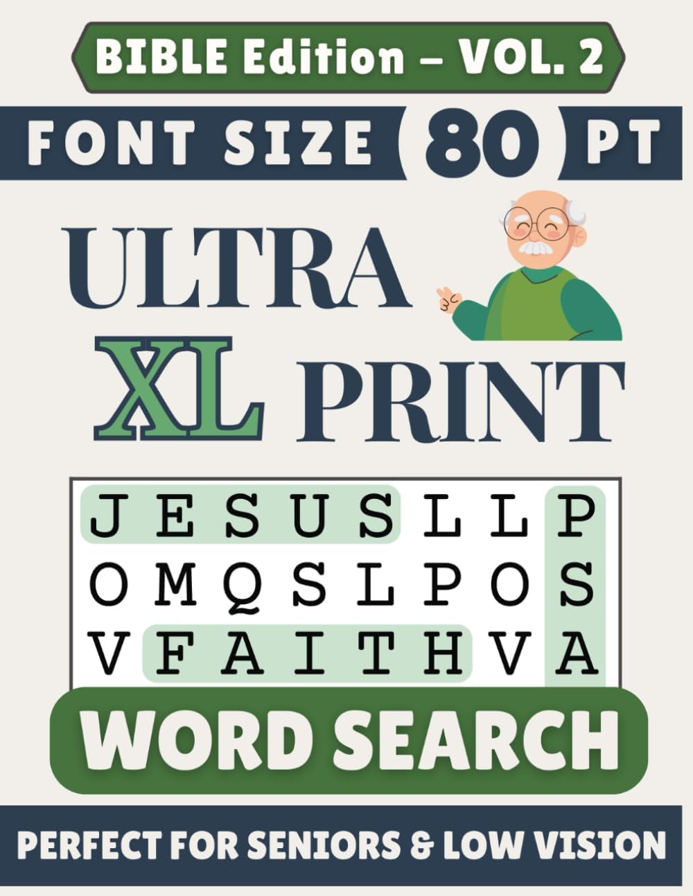 Ultra XL 80-pt Print Bible Word Search (VOL. 2): Designed for Seniors | 60 Bible Themed Puzzles | 8.5x11 Inches | Thoughtful Gift for Parents, Grandparents & Loved Ones (Ultra XL Print Word Search) by SG Books