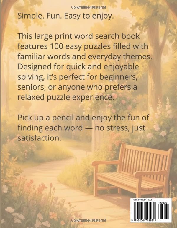 Easy Word Search For Seniors Large Print, 100 Easy & Relaxing Word Search Puzzles: Simple & Fun Puzzles, Word Searches for Beginners, Adults & ... Big Font, Over 2,000 Easy Words, Relaxing by Annie Fields