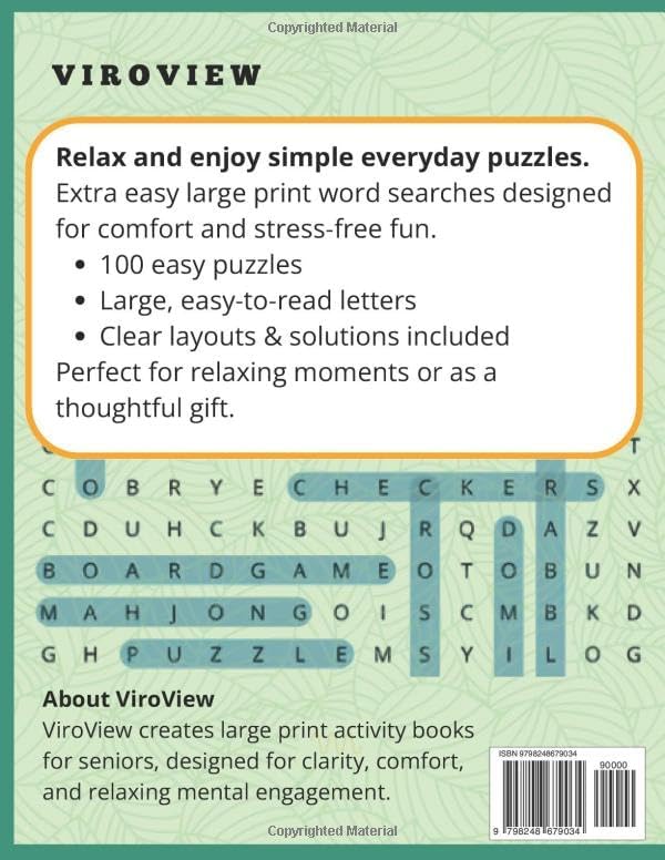 Extra Easy Large Print Word Search for Seniors: Designed for Gentle Memory Support: Everyday Life, Home & Common Words 100 Relaxing Puzzles with Solutions (Brain Games Activities) by Viro View