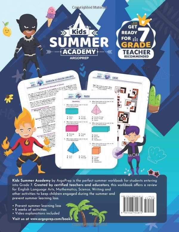Kids Summer Academy by ArgoPrep - Grades 6-7: 8 Weeks of Math, Reading, Science, Logic, Fitness and Yoga | Online Access Included | Prevent Summer Learning Loss by Argo Brothers