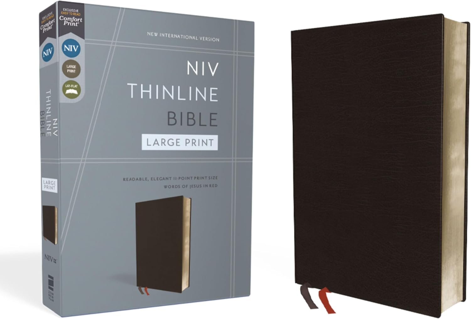 NIV, Thinline Bible, Large Print, Bonded Leather, Black, Red Letter, Comfort Print by Zondervan