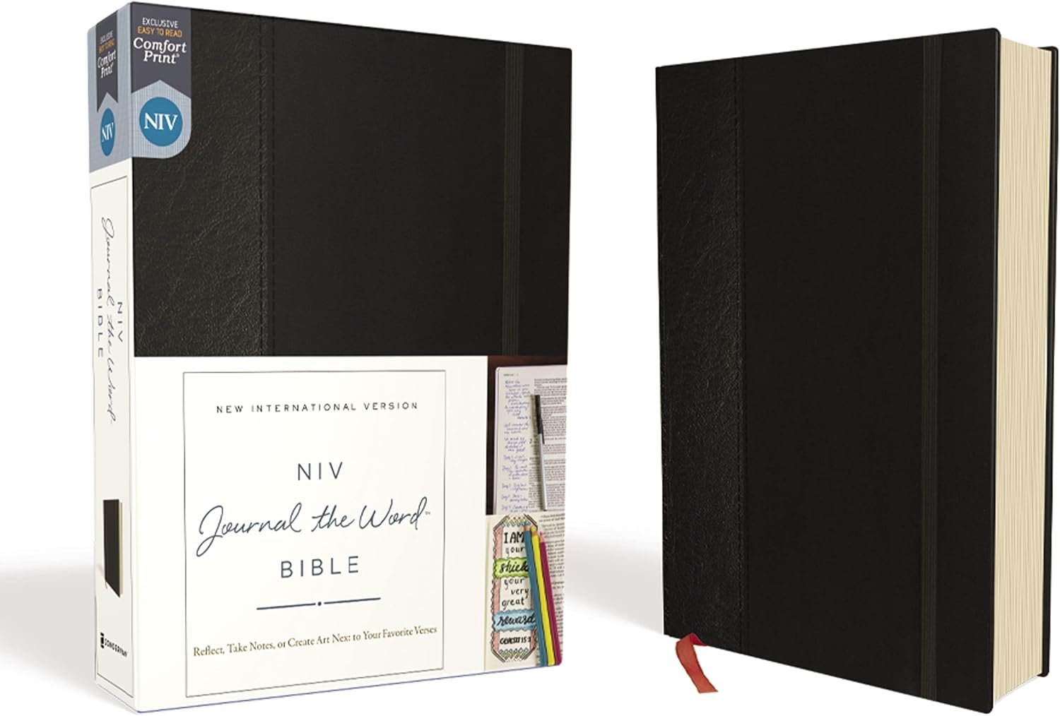NIV, Journal the Word Bible (Perfect for Note-Taking), Hardcover, Black, Red Letter, Comfort Print: Reflect, Take Notes, or Create Art Next to Your Favorite Verses by Zondervan
