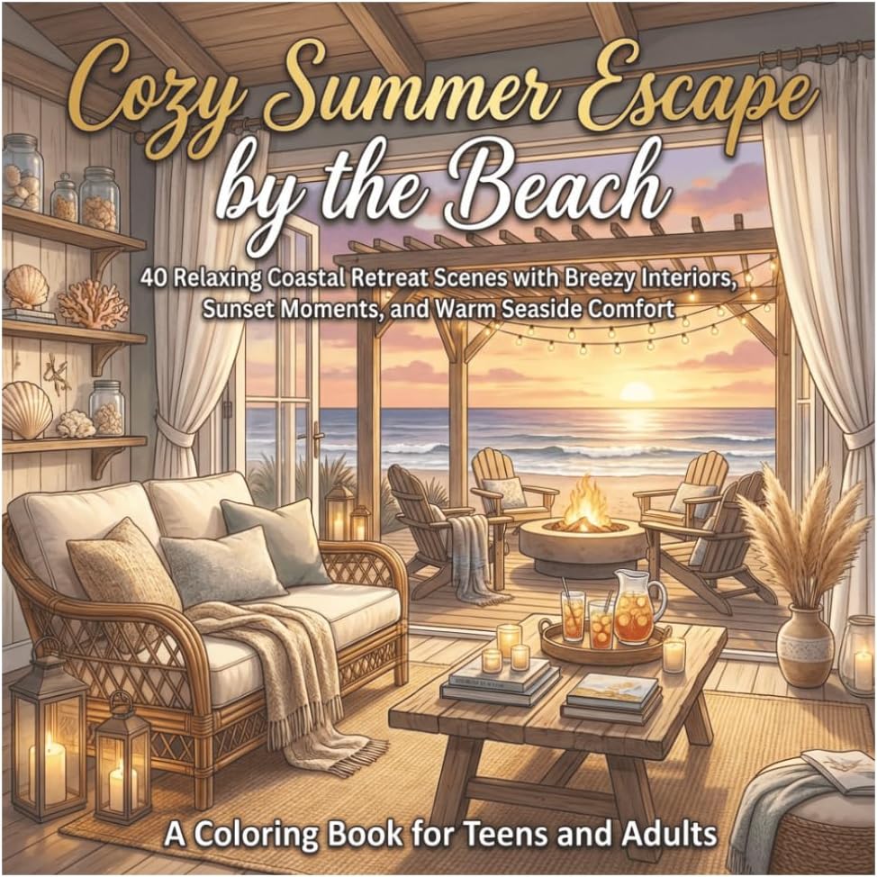 Cozy Summer Escape by the Beach: A Coloring Book for Teens & Adults: 40 Relaxing Coastal Retreat Scenes with Breezy Interiors, Sunset Moments, and ... A Coloring Book Series for Teens and Adults) by Little Artist & Sons