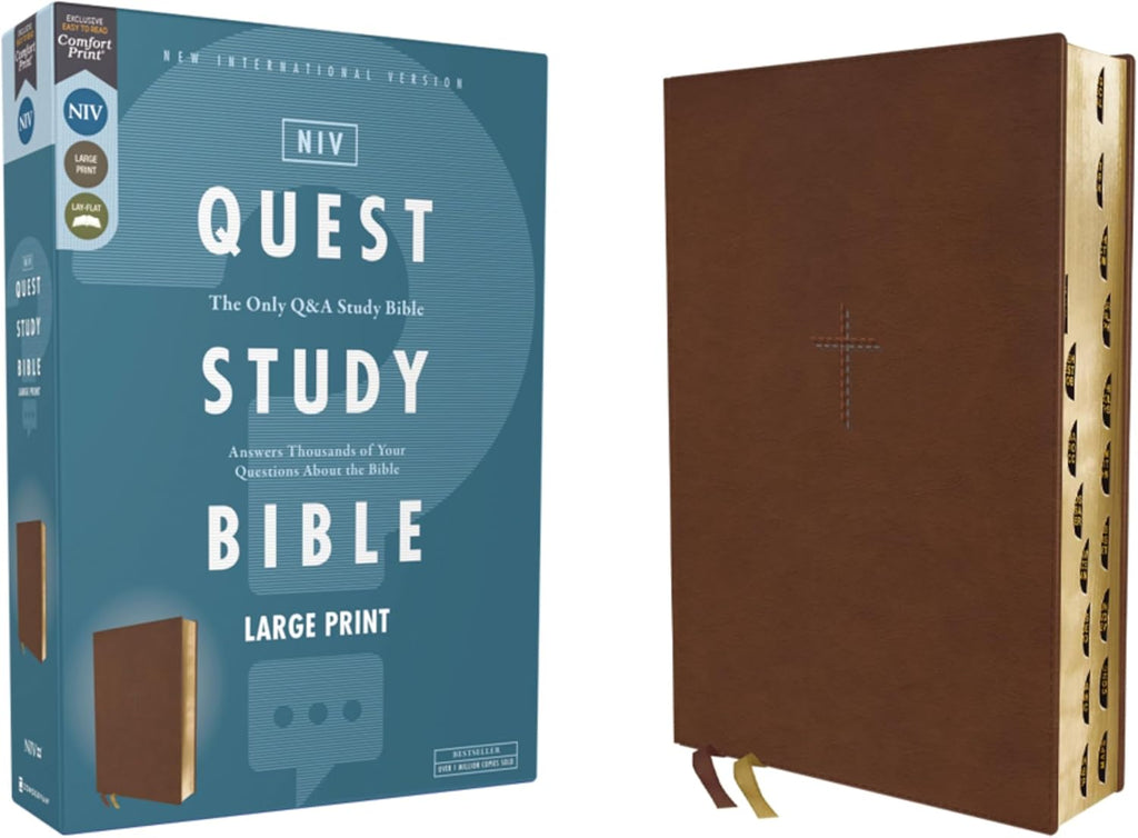 NIV, Quest Study Bible, Large Print, Leathersoft, Brown, Thumb Indexed, Comfort Print: The Only Q and A Study Bible by Christianity Today Intl.