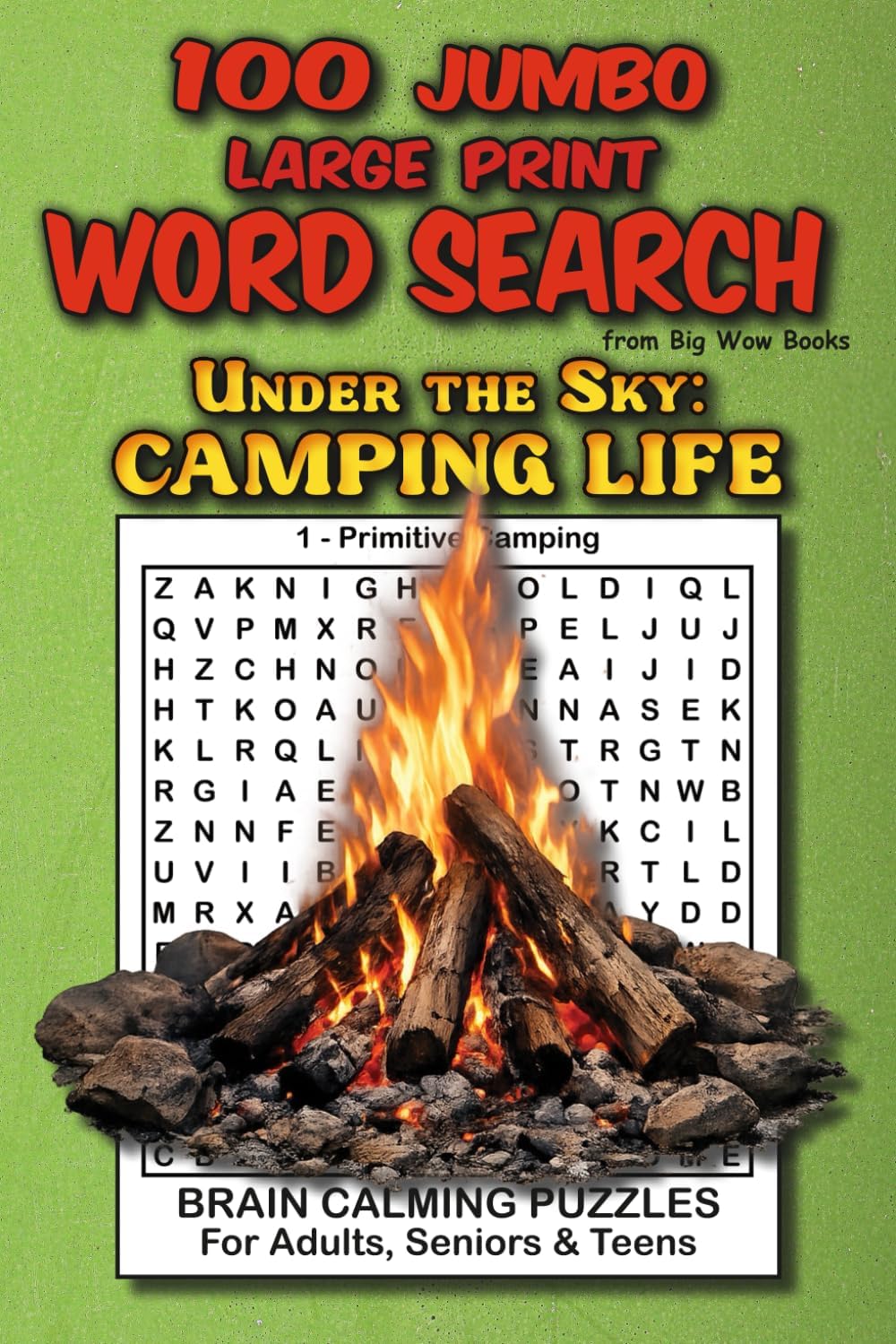 100 Jumbo Large Print Calming, Memory-friendly Word Search Puzzles for Adults, Seniors & Teens, Under the Sky: Camping Life, from Big Wow Books: ... Stress Relief, Focus, and Cognitive Wellness by Mary Alexander
