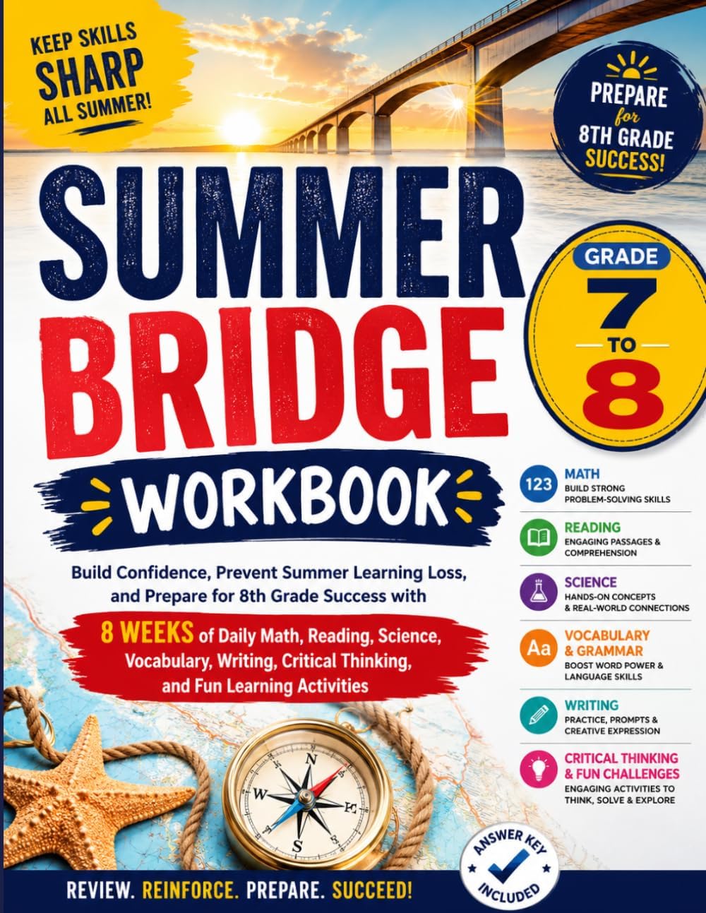 Summer Bridge Workbook Grade 7 to Grade 8: Build Confidence, Prevent Summer Learning Loss, and Prepare for 8th Grade Success with 8 Weeks of Daily ... Thinking, and Fun Learning Activities by Dr Mulvaney Dolly
