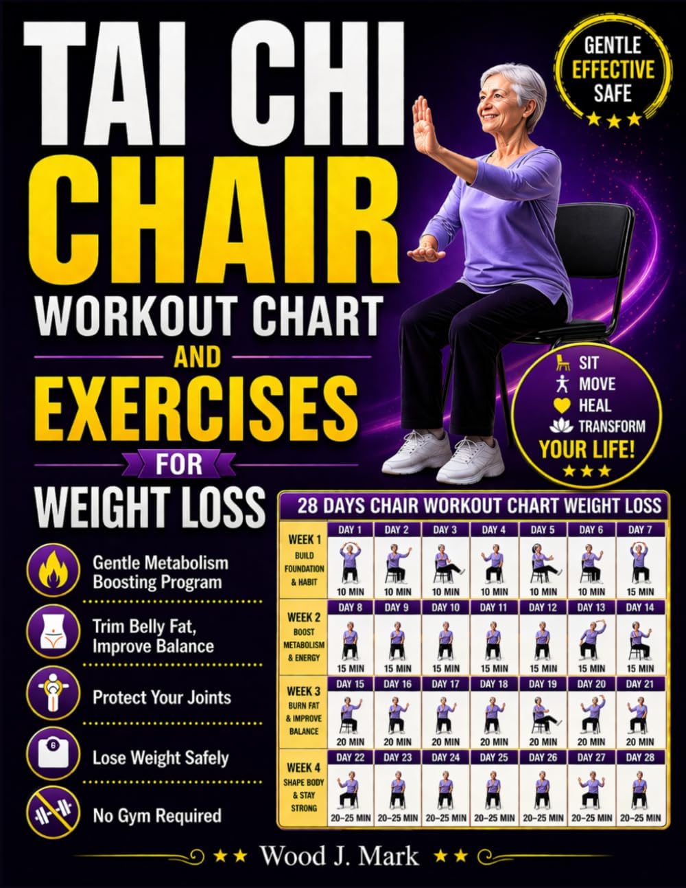 Tai Chi Chair Workout Chart And Exercises for Weight Loss: The Seated Tai Chi Chart & Gentle Metabolism-Boosting Program to Trim Belly Fat, Improve Balance, Protect Your Joints, and Lose Weight by Wood J. Mark