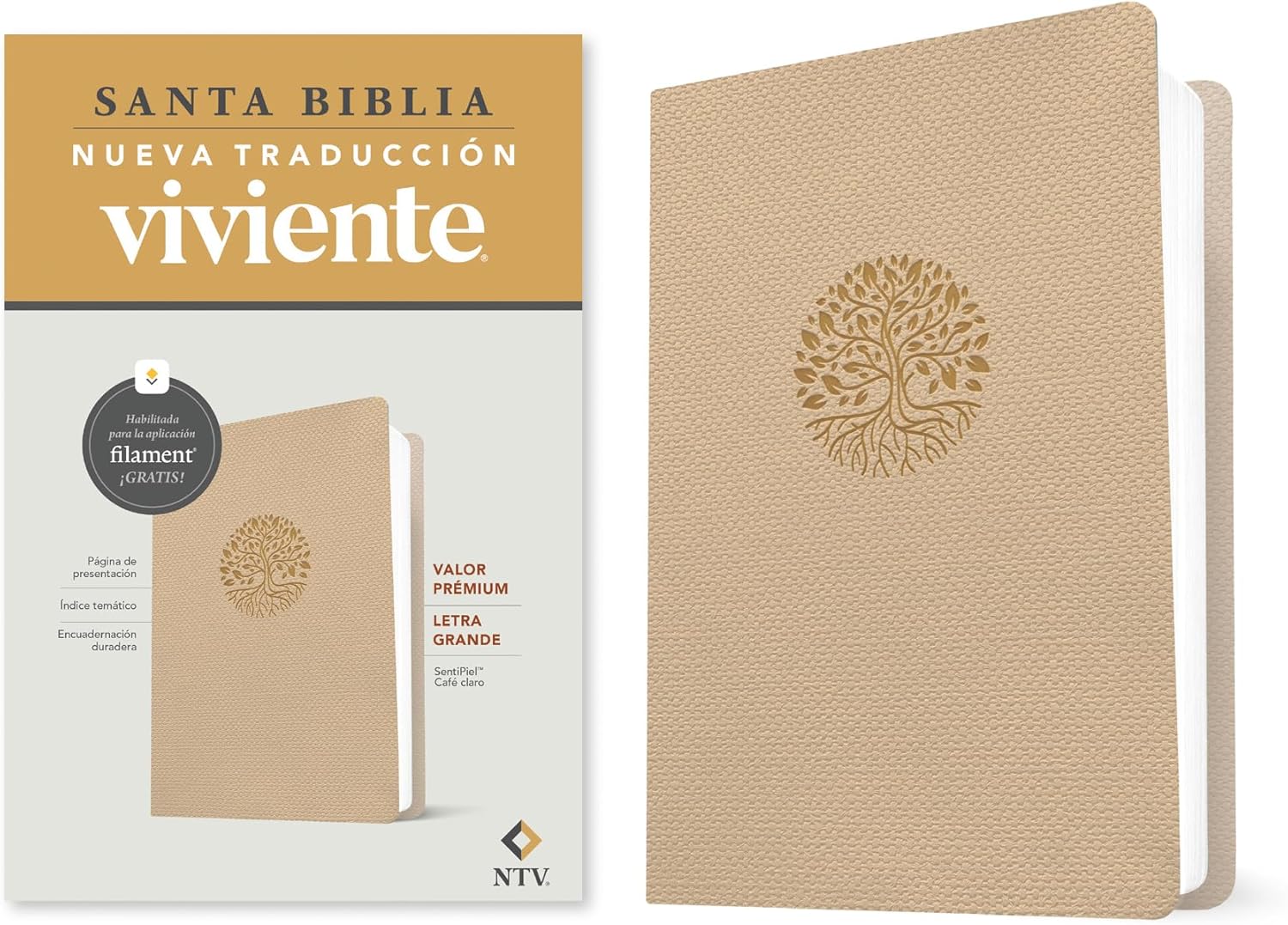 Biblia valor prémium NTV, letra grande con Filament (SentiPiel, Café claro) (Spanish Edition) by Tyndale