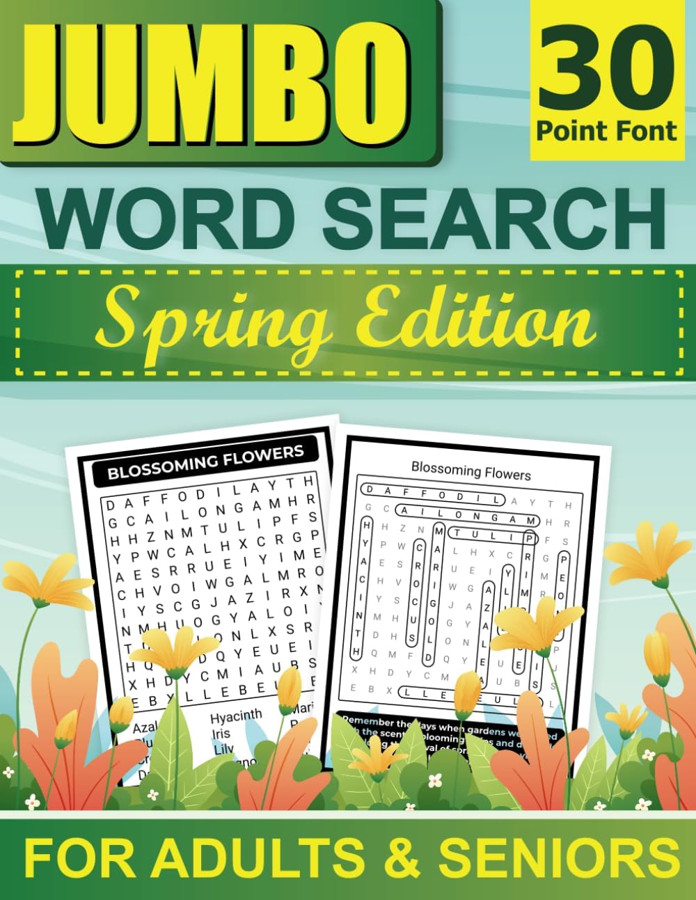 Jumbo Word Search for Seniors and Adults: 50 Spring-Themed Extra Large Print Puzzles with Big Solutions, Easy-to-Read 30-Point Font by Blue Words Publications