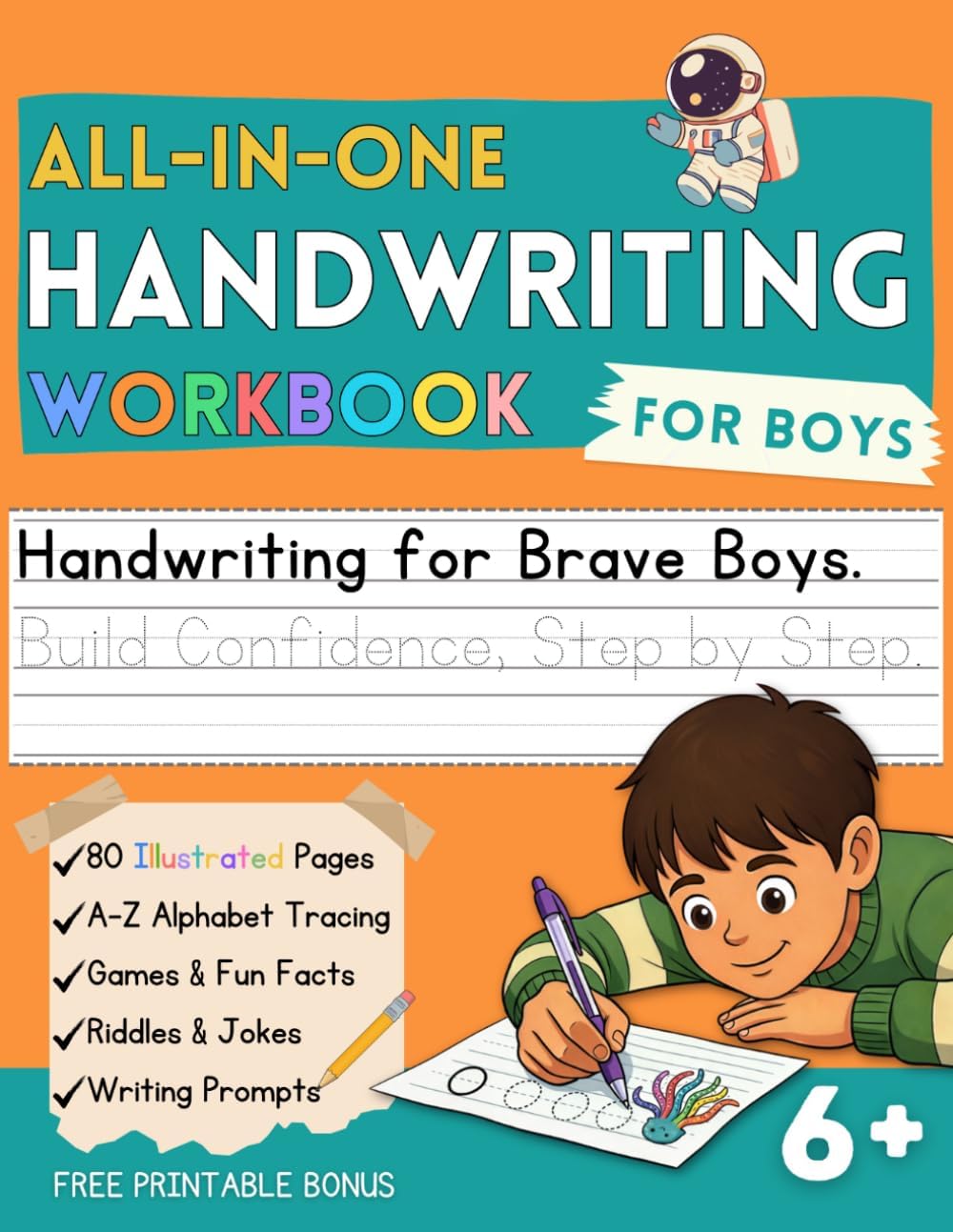 Handwriting Workbook for Boys Ages 6 and Up: Learn to Write with Alphabet Tracing, Full-Color Practice Pages, Fun Facts, Riddles, and Writing Prompts (Little Writers Collection) by Rulu Books