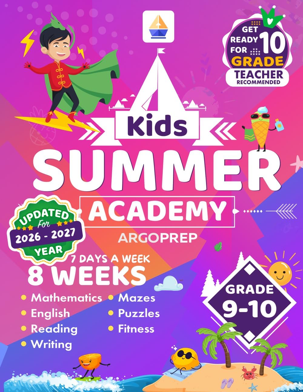 Kids Summer Academy by ArgoPrep - Grades 9-10: 8 Weeks of Math, Reading, Writing, Logic, Fitness | Online Access Included | Prevent Summer Learning Loss by ArgoPrep