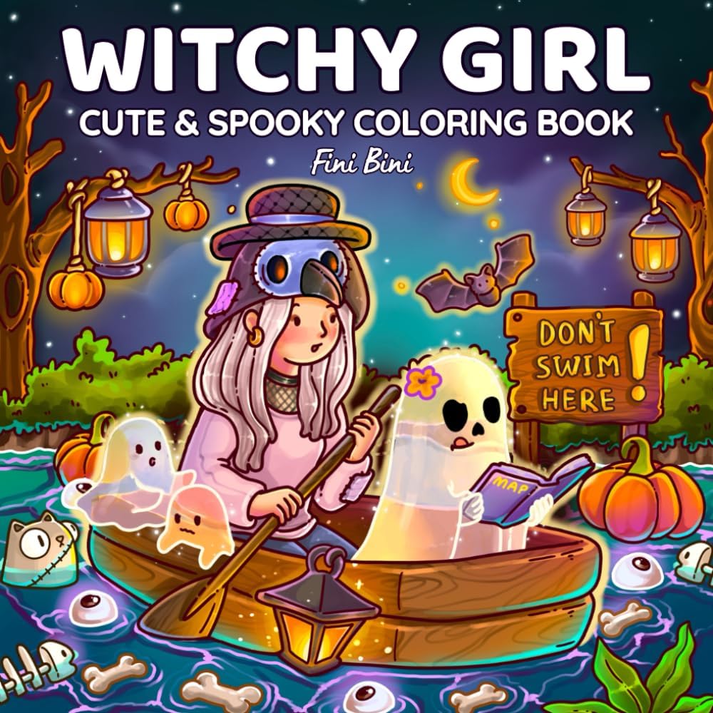 Witchy Girl Cute & Spooky Coloring Book: 40 Cozy Halloween Illustrations with Ghost Cuties, Little Witches & Magical Moments for Fall Relaxation for Adults and Teens (Magical Girls Collection) by Fini Bini