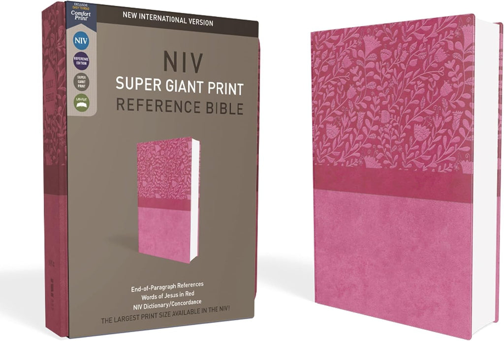 NIV, Super Giant Print Reference Bible (Font Size: 16.5-point), Leathersoft, Pink, Red Letter, Comfort Print by Zondervan