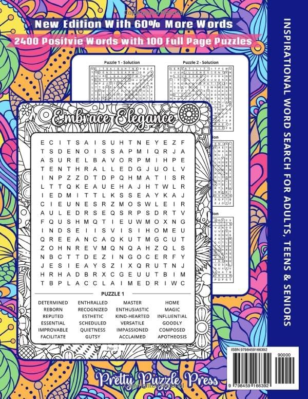 Inspirational Word Search for Adults, Teens & Seniors: Large Print Word Search Puzzle Book to Keep the Brain Active & Mind Relaxed with Positive, Uplifting & Good Vibes Words by Pretty Puzzle Press