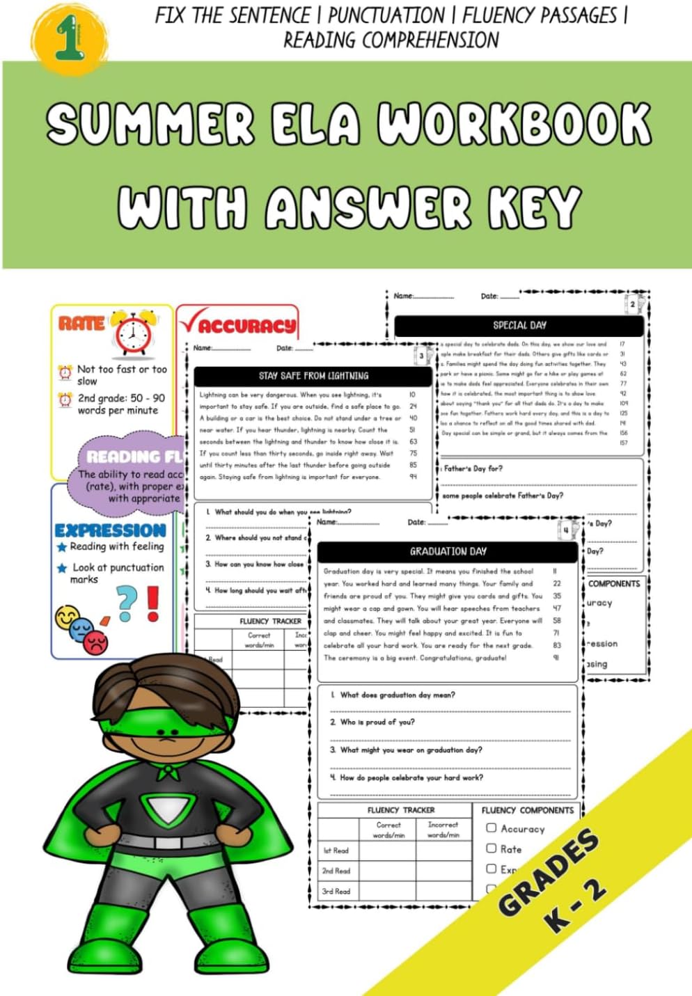 Summer ELA Workbook | Fix The Sentence | Correct | Punctuation | Fluency Passages | Reading Comprehension by OneDollar Worksheet