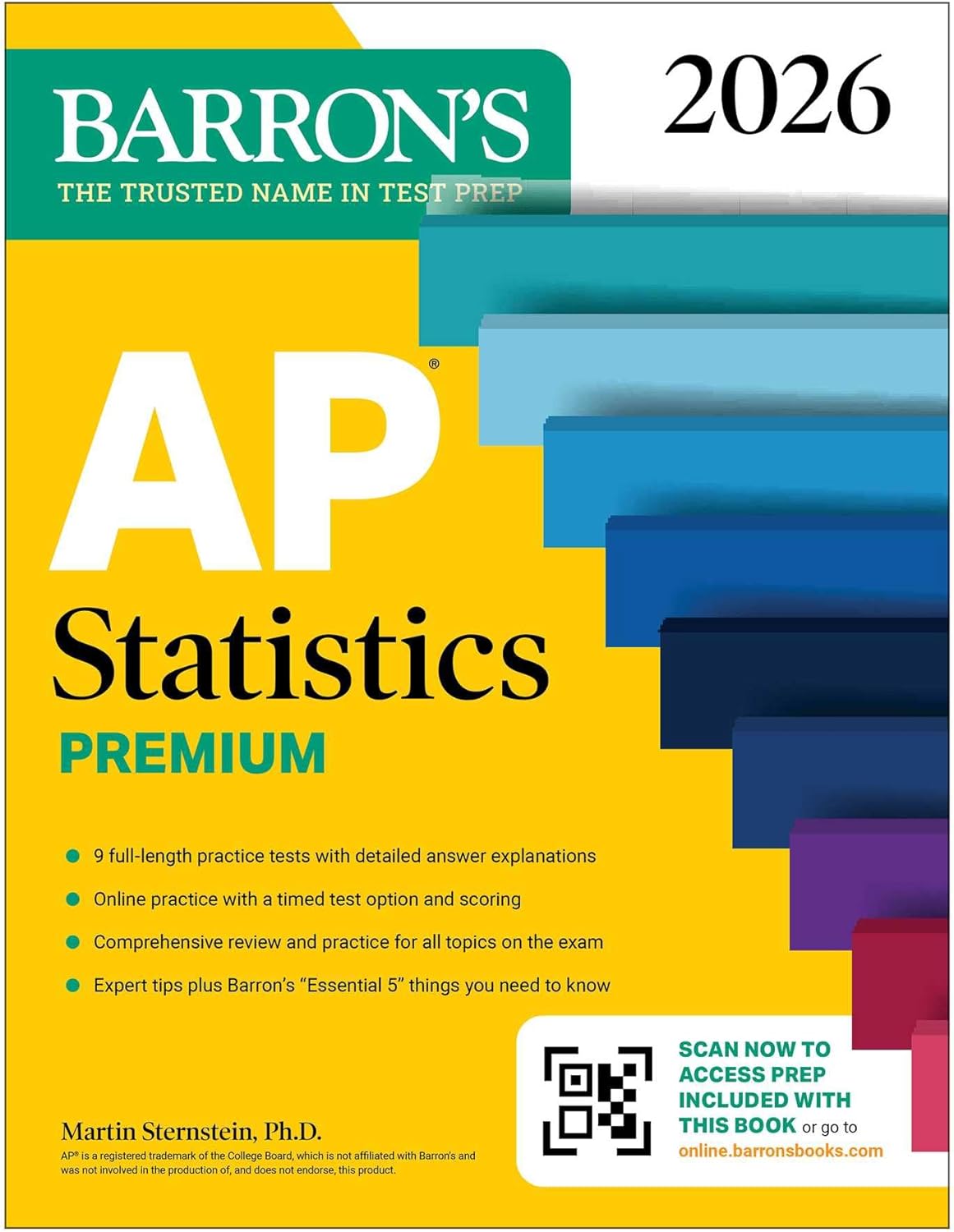 AP Statistics Premium, 2026: Prep Book with 9 Practice Tests + Comprehensive Review + Online Practice (Barron's AP Prep) by Martin Sternstein Ph.D.