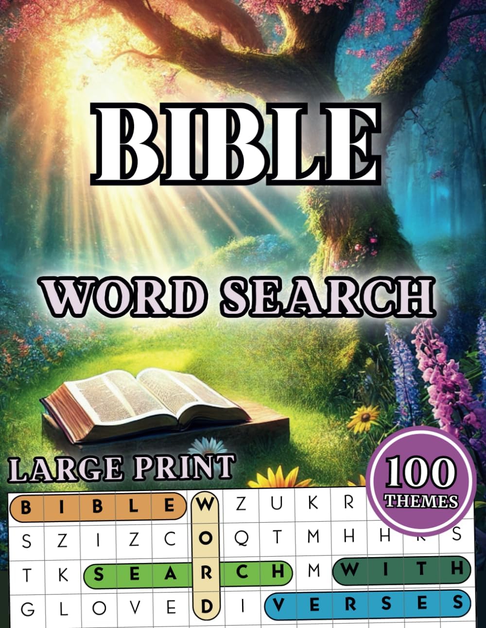 Inspirational Bible Word Search for Seniors and Adults: Large Print Christian Puzzle Book | 100 Easy-to-Read Stress Relief Word Find Puzzles with Biblical Verses from Scripture for Women and Men by Happytude Press