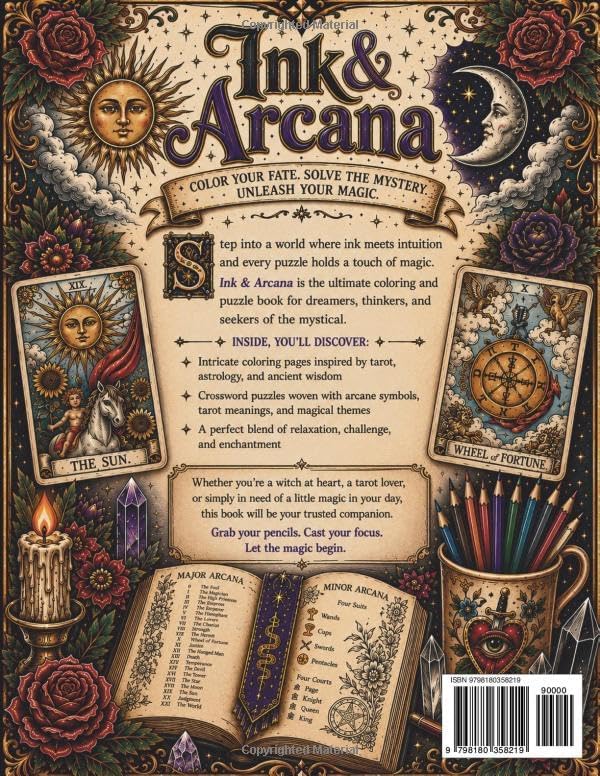 Ink & Arcana: An Adult Tarot Card Learning Coloring Book by C Pinkos