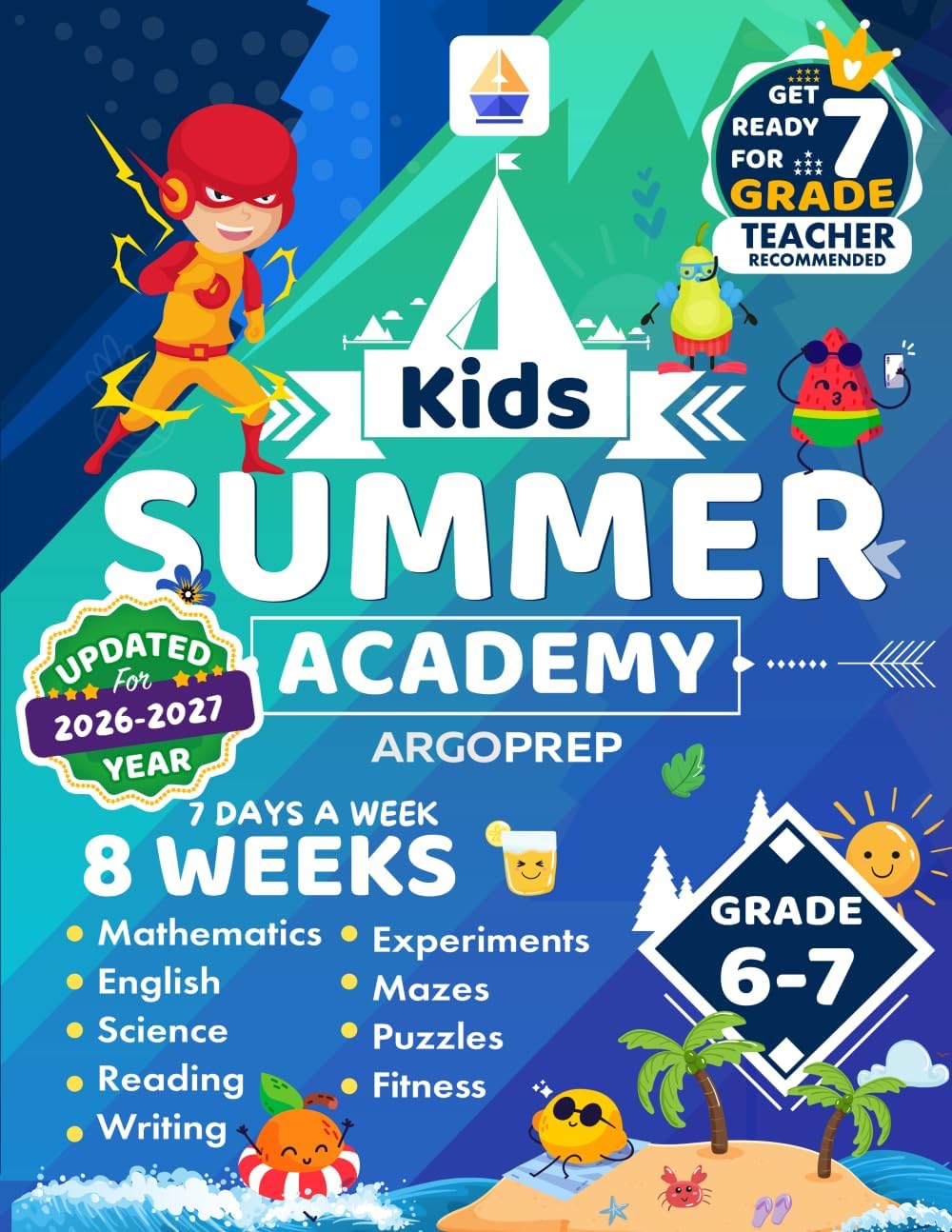 Kids Summer Academy by ArgoPrep - Grades 6-7: 8 Weeks of Math, Reading, Science, Logic, Fitness and Yoga | Online Access Included | Prevent Summer Learning Loss by Argo Brothers