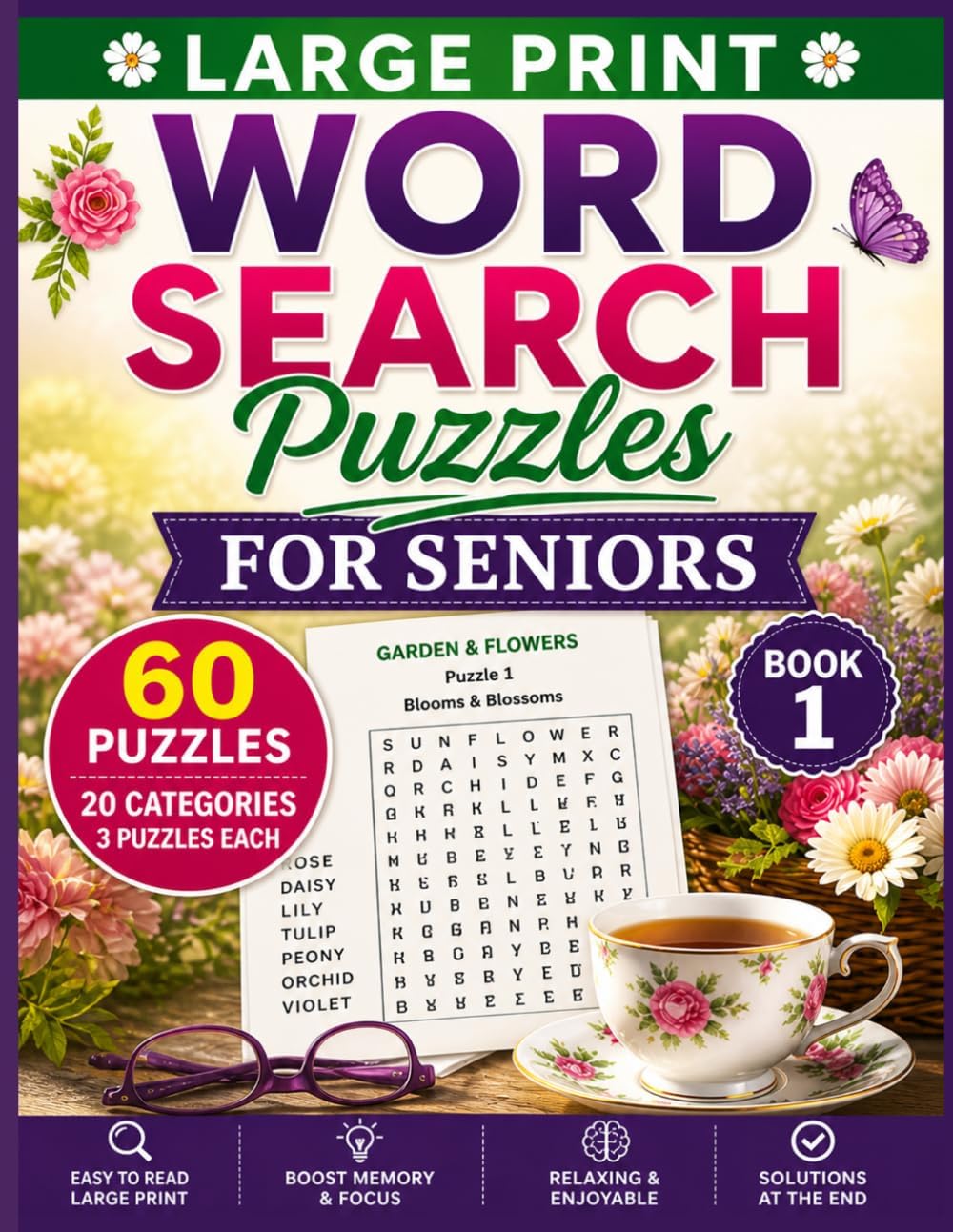 Large Print Word Search Puzzles for Seniors: 60 Fun Puzzles with Solutions — Nostalgia, Nature, Classic TV, Travel & More Vol1: A Brain-Boosting ... Brain Games — Large Print Puzzle Series) by Tanirika Bhatt
