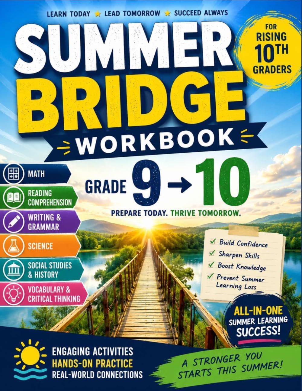 Summer Bridge High School Workbook Grade 9 to 10: A Summer Learning Workbook with Math, Reading Comprehension, Science, Grammar, Vocabulary, Critical ... Loss and Prepare Students for 10th Grade by Dr Crawford Allison