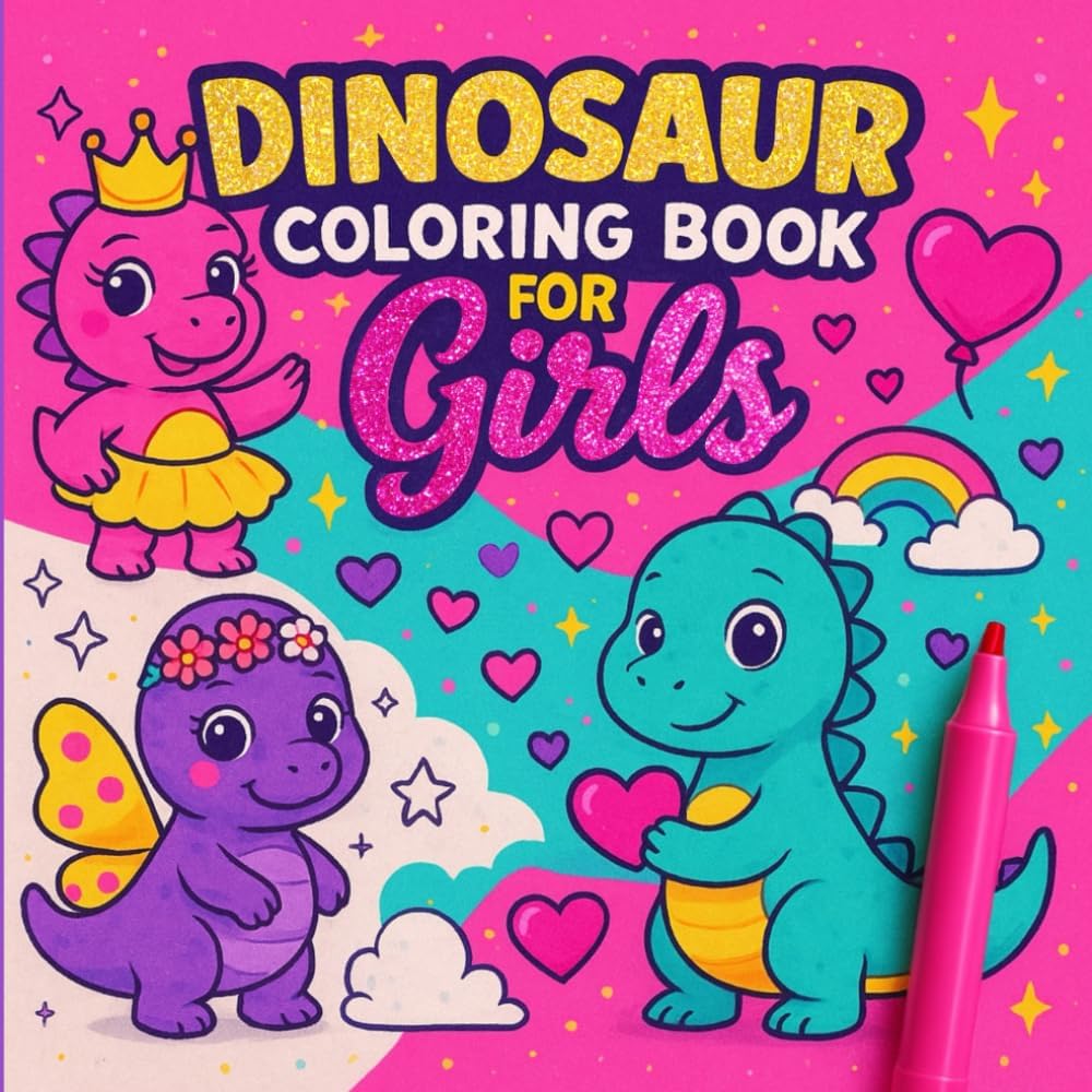 Dinosaur Coloring Book for Girls Ages 3-5: 50 Bold and Simple Dinosaur Pages for Toddler Girls – Single-Sided Prints, Easy to Color, Perfect for Ages 3–5 (Glitter Girls Coloring Collection) by Lizzy Van