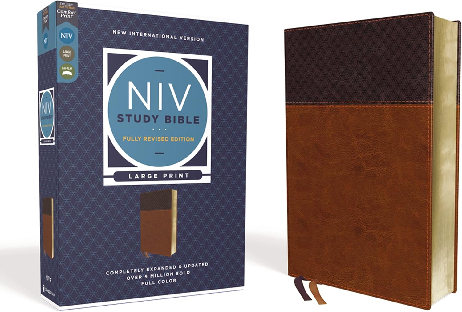 NIV Study Bible, Fully Revised Edition (Study Deeply. Believe Wholeheartedly.), Large Print, Leathersoft, Brown, Red Letter, Comfort Print by Zondervan