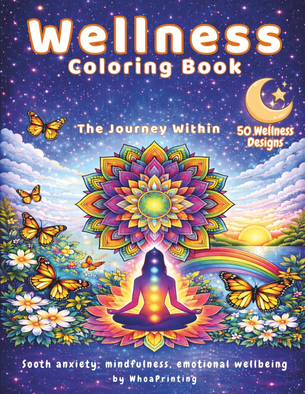 Adult Wellness Coloring Book - Stress Relief, Mindfulness, Sooth Anxiety, Adults Relaxation, Motivational, 50 designs: The Journey Within: A Spring ... & Resilience - Inner Peace, Calm, Quotations by Whoa Printing
