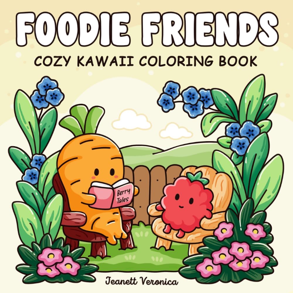 Foodie Friends: Cozy Kawaii Coloring Book for Adults and Teens, Featuring Cute Veggies, Fruits, and Sweet Food-Themed Pages for Relaxation and Fun by Jeanett Veronica