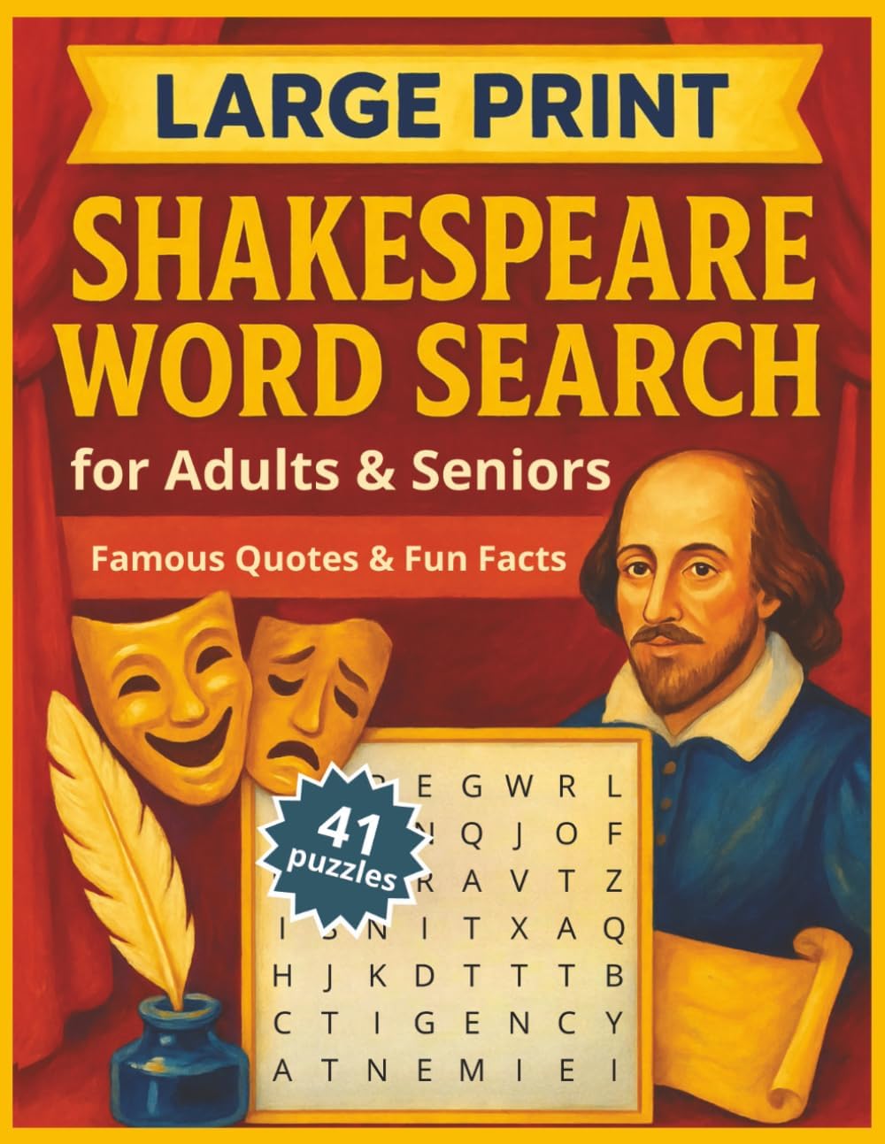 Large Print Shakespeare Word Search for Adults & Seniors: Famous Quotes & Fun Facts | 41 Puzzles, 8.5 x 11 inches | Easy-to-Read Brain Games & ... Print Word Search Puzzle Books (8.5 x 11)) by Elz Zup Books