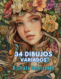 34 Dibujos Variados para Colorear: Libro para Colorear para Adultos y no tan Adultos. Paisajes, Animales, Hadas, Casas Encantadas (Spanish Edition) by Ola San Ve
