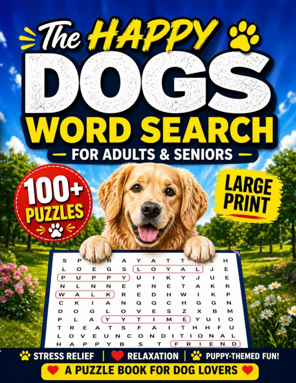 The Happy Dogs Word Search For Adults & Seniors: A Large Print Puzzle Book For Dog Lovers With 100+ Word Finds For Stress-Relief, Relaxation & Puppy-Themed Fun! (Animal Loves Books) by Key Content