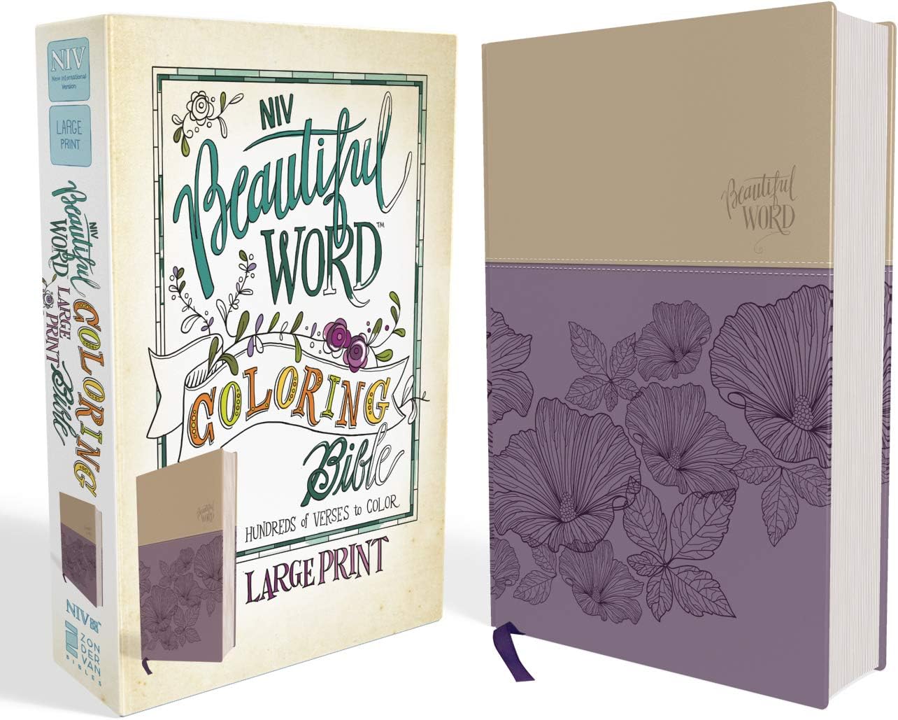 NIV, Beautiful Word Coloring Bible, Large Print, Leathersoft, Purple/Tan: Hundreds of Verses to Color by Zondervan