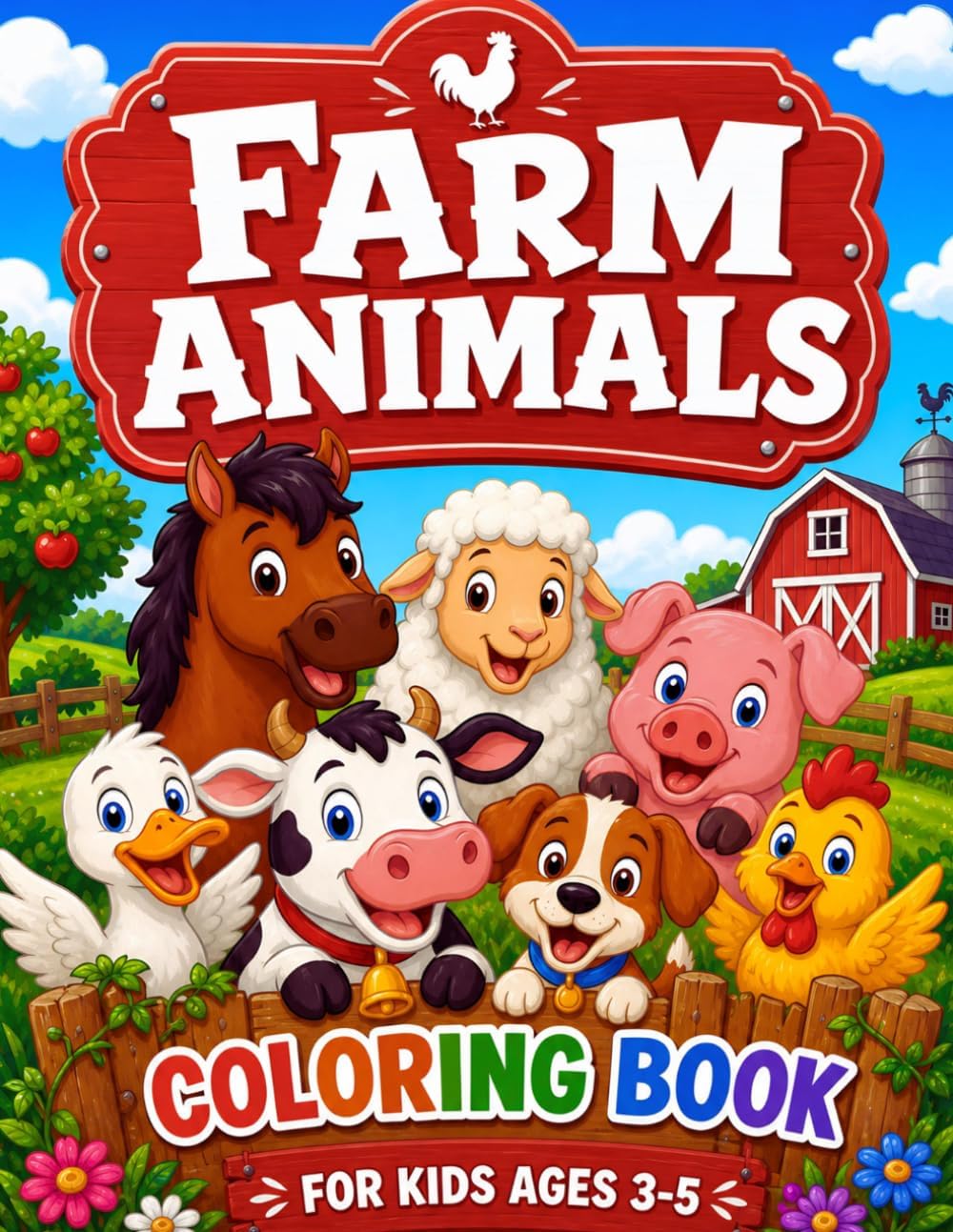 Farm Animals Coloring Book for Kids Ages 3–5: Cute and Easy Farm Animals with Simple Designs for Toddlers and Preschoolers by Polly Stephens