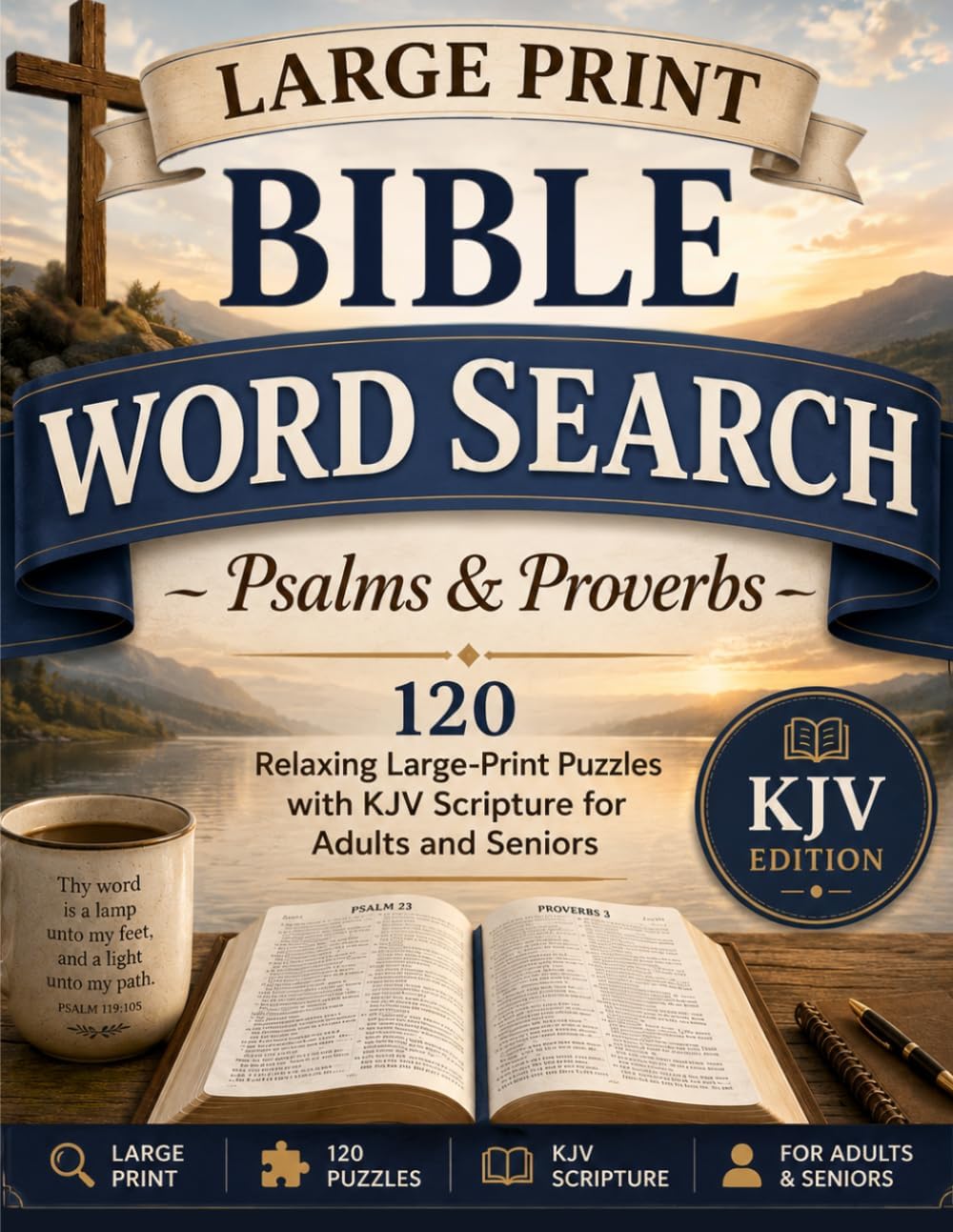 Large Print Bible Word Search: Psalms & Proverbs: 120 Relaxing Large-Print Puzzles with KJV Scripture for Adults and Seniors (Large Print Bible Word Search Collection) by Sharp Pen Publishing