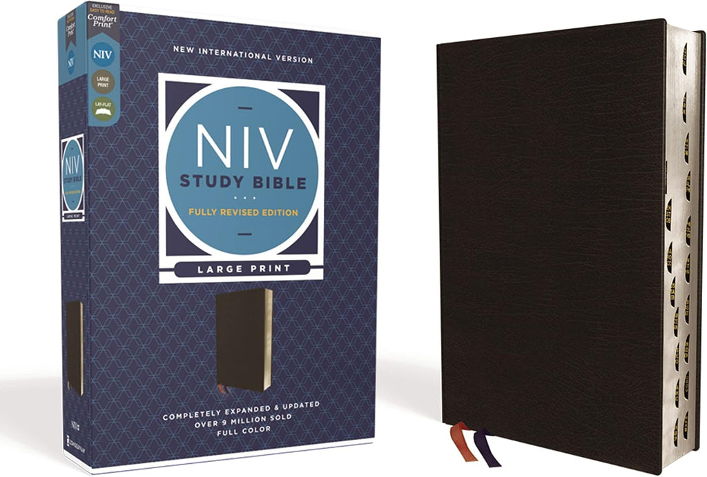 NIV Study Bible, Fully Revised Edition (Study Deeply. Believe Wholeheartedly.), Large Print, Bonded Leather, Black, Red Letter, Thumb Indexed, Comfort Print by Zondervan