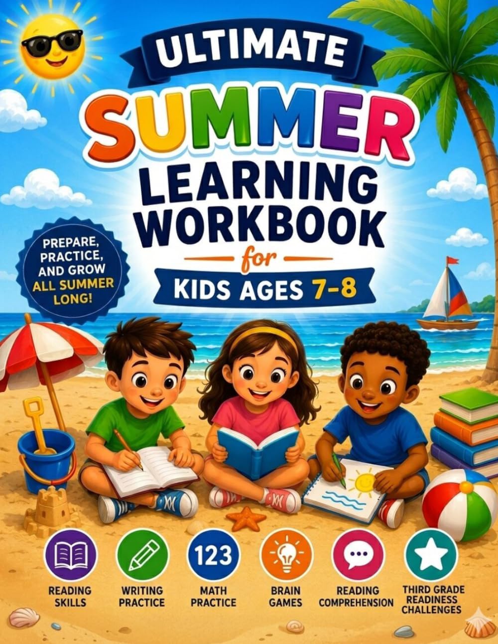Ultimate Summer Learning Workbook for Kids Ages 7–8: Math Practice, Reading, Vocabulary, Grammar & Critical Thinking Activities to Prepare for Third Grade by Roberto Beozzo