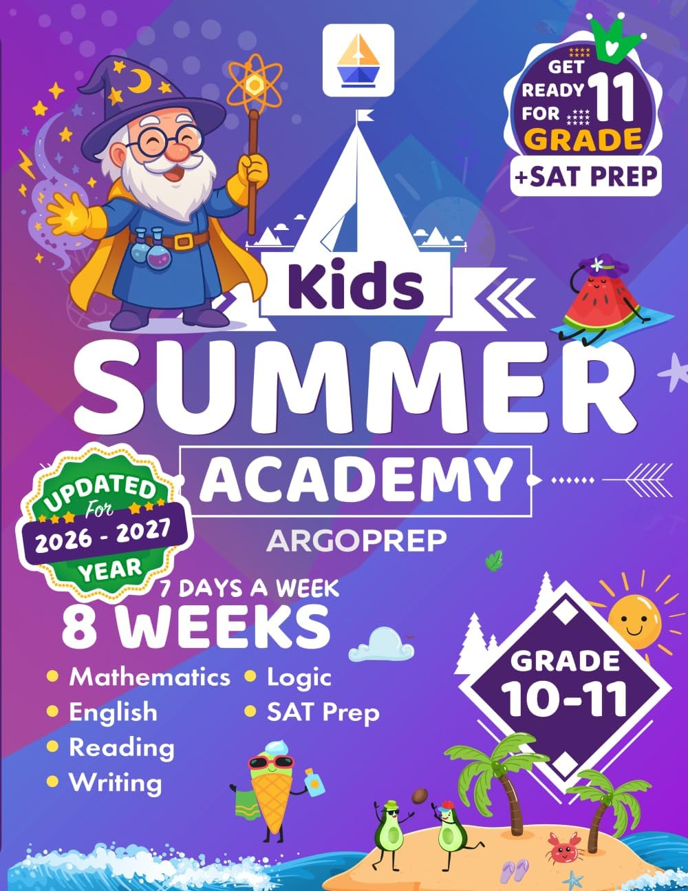 Kids Summer Academy by ArgoPrep - Grades 10-11: 8 Weeks of Math, ELA and SAT PREP + Fitness | Online Access Included | Prevent Summer Learning Loss by ArgoPrep