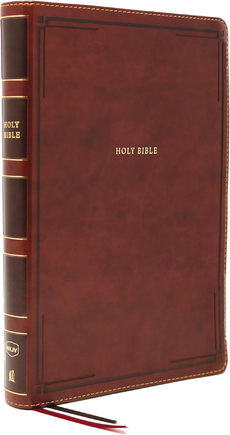 NKJV Holy Bible, Giant Print Thinline Bible, Brown Leathersoft, Thumb Indexed, Red Letter, Comfort Print: New King James Version by Thomas Nelson
