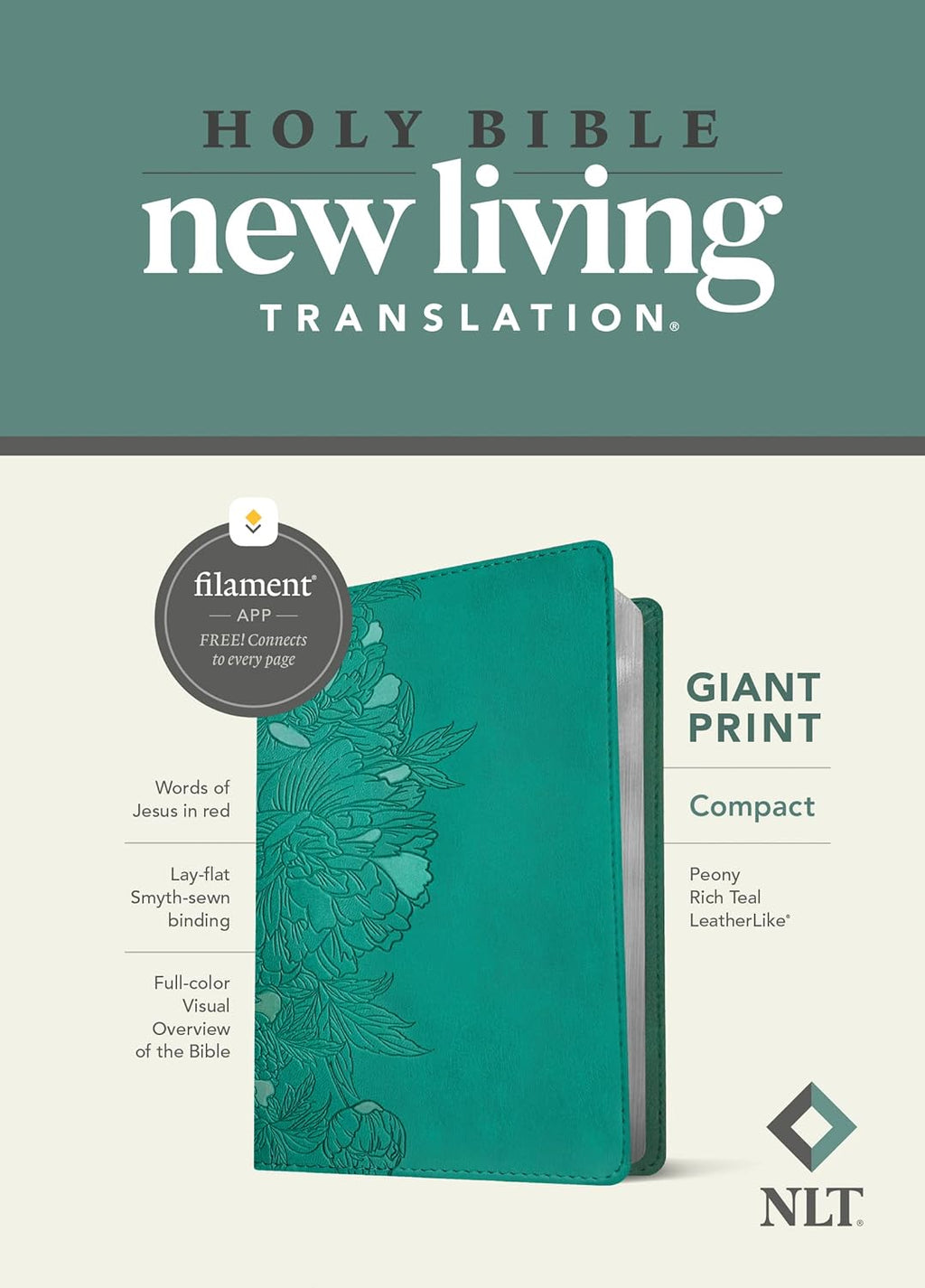 NLT Compact Giant Print Bible, Filament Enabled (LeatherLike, Peony Rich Teal, Red Letter) by New Living Translation