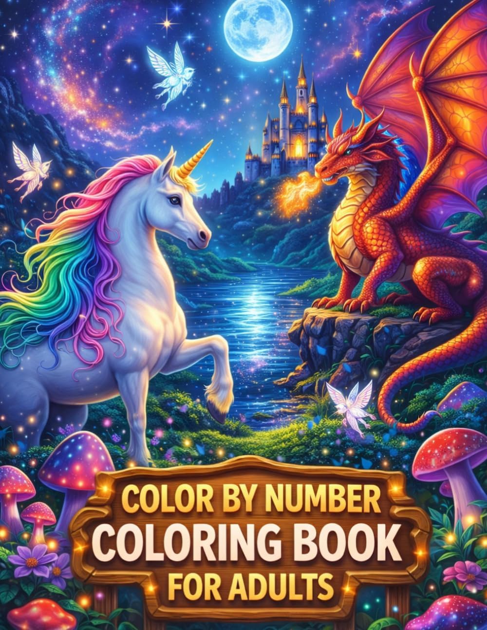 Color by Number Coloring Book for Adults: Fantasy Animals, Unicorns, Dragons & Magical Landscapes | Relaxing Stress Relief Color by Number Activity Book by BrightPalette