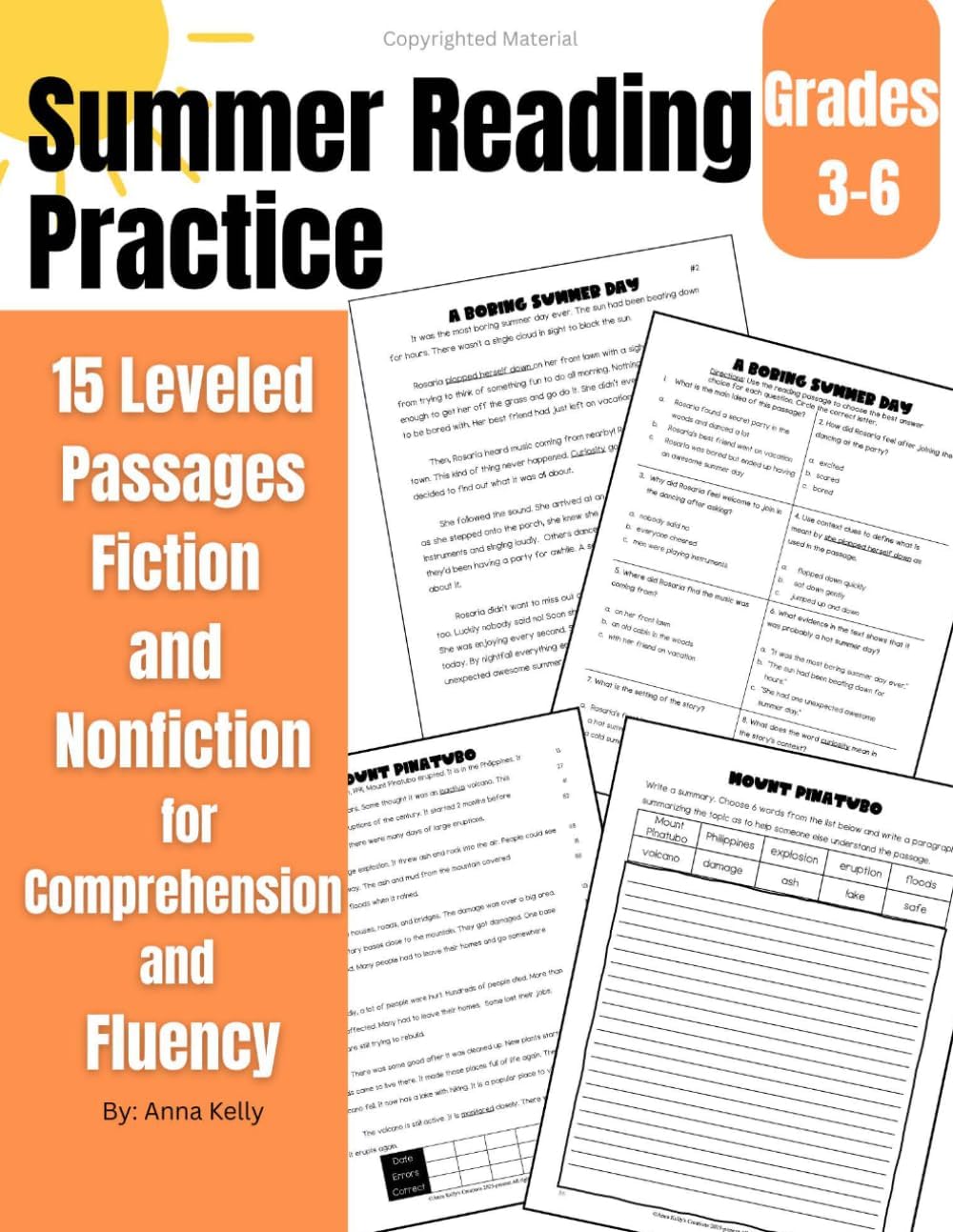 Summer Reading Practice: 15 Leveled Passages Fiction and Nonfiction for Comprehension and Fluency Grades 3-6 (Reading Practice Workbooks) by Anna Kelly