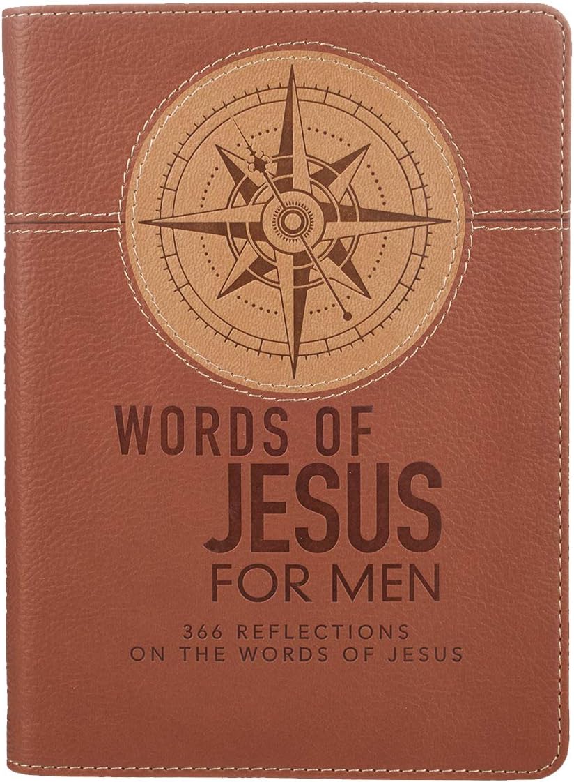Words of Jesus for Men Daily Devotional Brown Vegan Leather by Riekert Botha