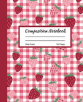 Composition Notebook Wide Ruled: Cute Kawaii Strawberry Wide Ruled Composition Notebook with Pink and Red Strawberries on a Red and White Checkerboard background. by Bacons Books