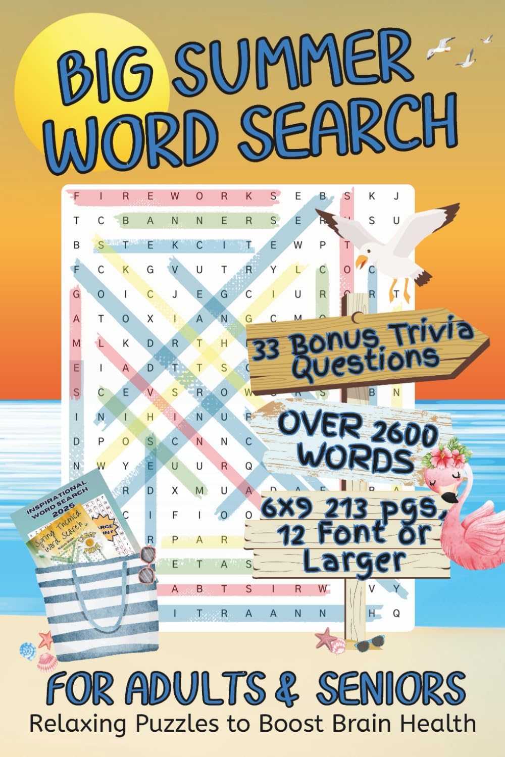 Big Summer Word Search for Adults and Seniors: 90 Relaxing Puzzles to Boost Brain Health: Over 2,600 Words in Big Print (12+ font) & 33 Bonus Trivia ... (Brain Wellness, Perfect Gift Collection) by Michelle Mick