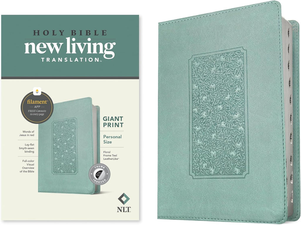 NLT Personal Size Giant Print Bible, Filament Enabled (LeatherLike, Floral Frame Teal, Indexed, Red Letter): Includes Free Access to the Filament ... Notes, Devotionals, Worship Music, and Video by New Living Translation